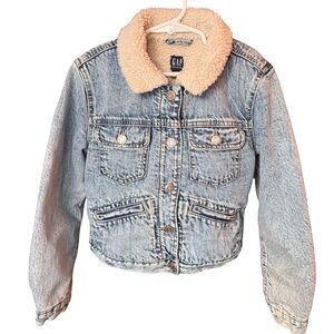 Gap Kids Sherpa Lined Denim Jacket Snap Front Light Wash Youth Large Y2K Vibe
